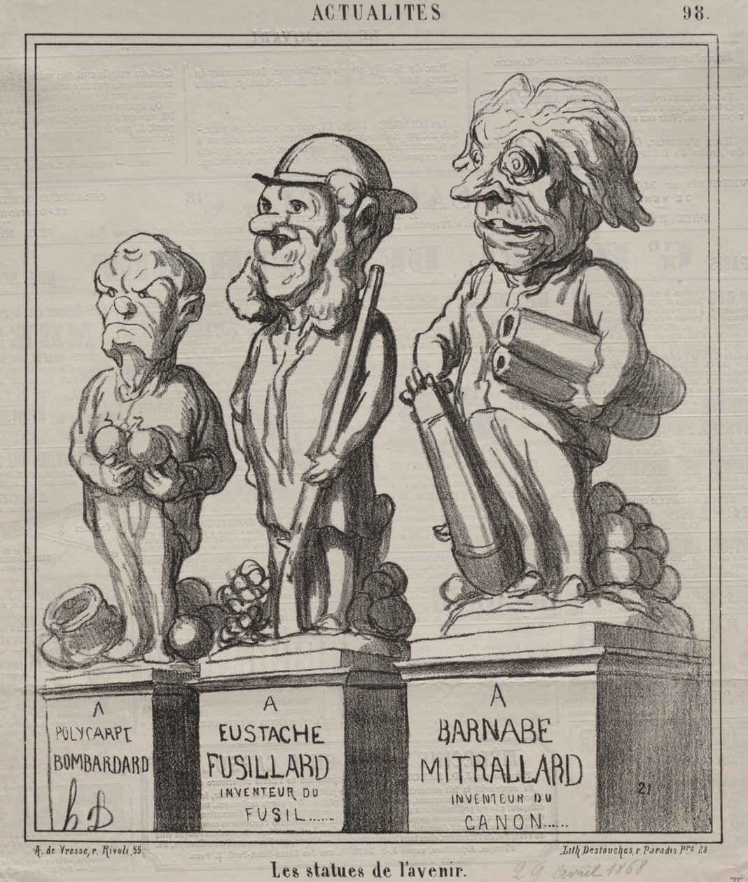 Aktualitetsplade 98: Fremtidens statuer, 1868. af Honoré Daumier