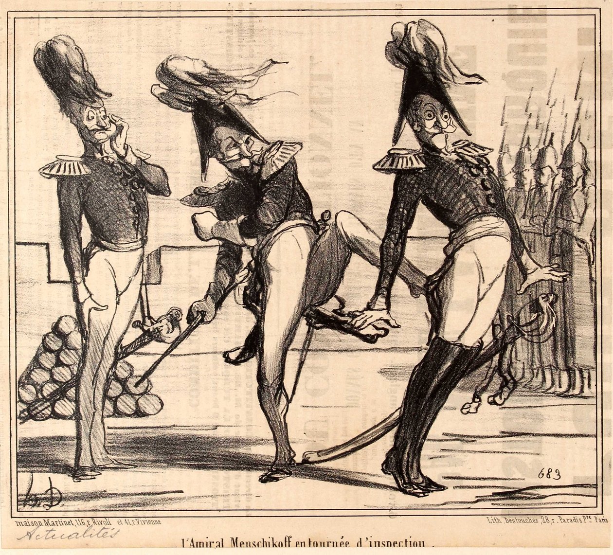 Admiral Alexander Sergeyevich Menshikov på inspektionstur, 1854. af Honoré Daumier