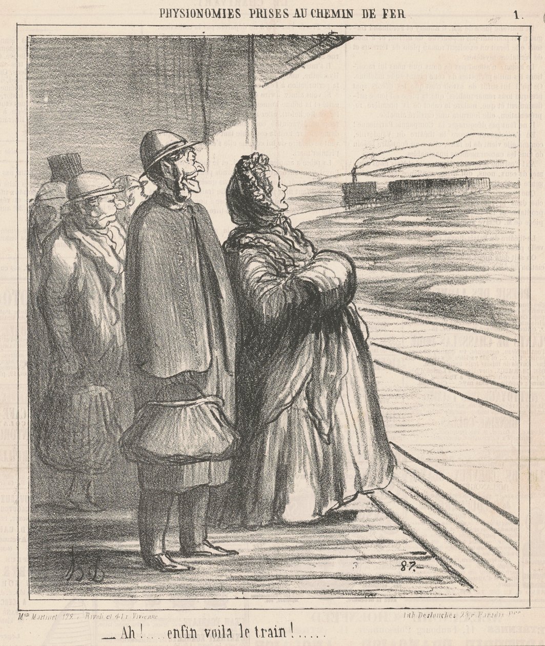 Ah! Her er endelig toget! ... af Honoré Daumier