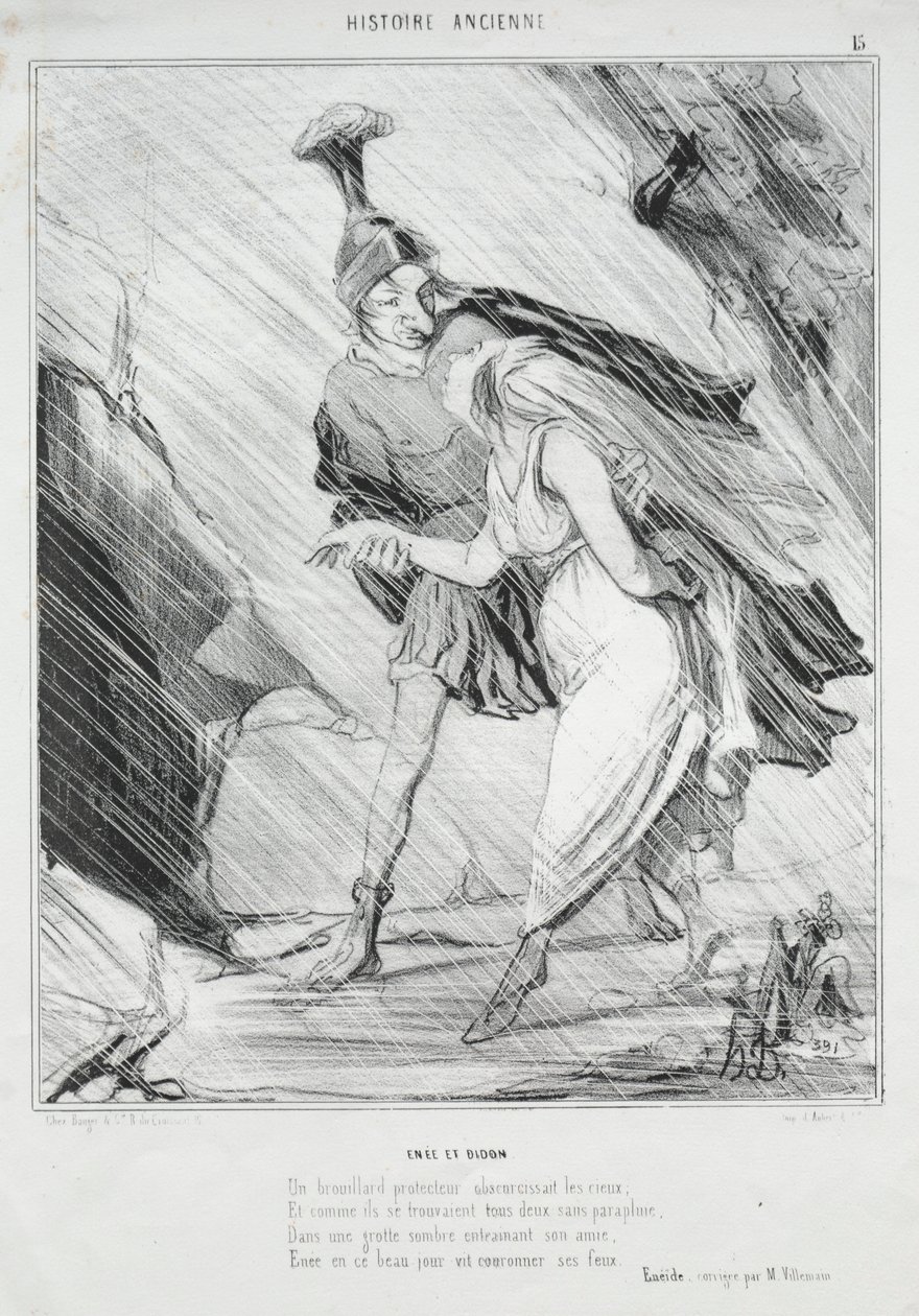 Ancient History plate 15: Aeneas and Dido, 1842. af Honoré Daumier