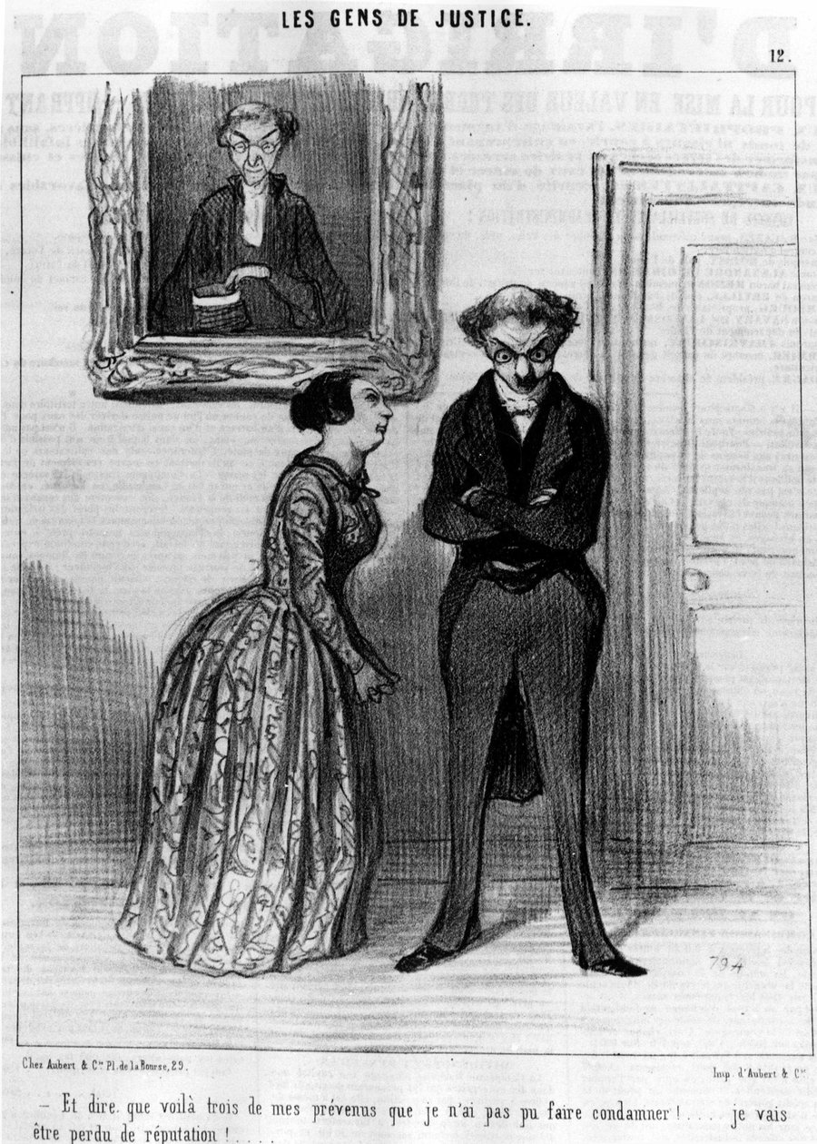 Og for at sige, at det er tre af mine tiltalte, som jeg ikke kunne have dømt!... vær mistet omdømme!... , fra "Gens de Justice", serie af tegnefilm om retfærdighed af Honore Daumier (1808-1879). “Charivari” af Honoré Daumier