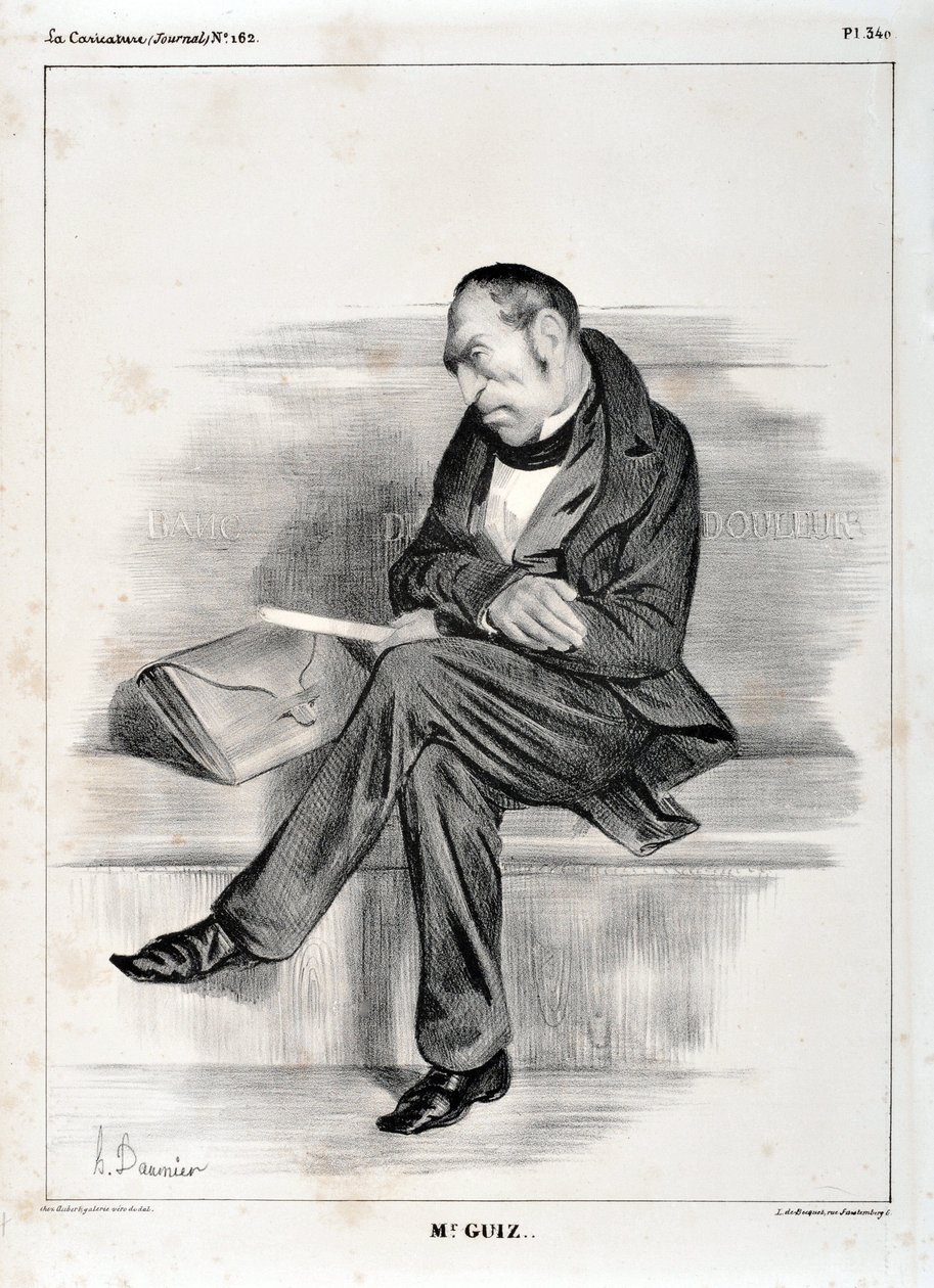 Kunstværk af Honore Daumier (1808-1879). Charivari stammer fra 1833: Serie Celebrites de la caricature "" M. Guiz..."" KUNSTMUSEUM - PALACE LONGCHAMP, MARSEILLE af Honoré Daumier