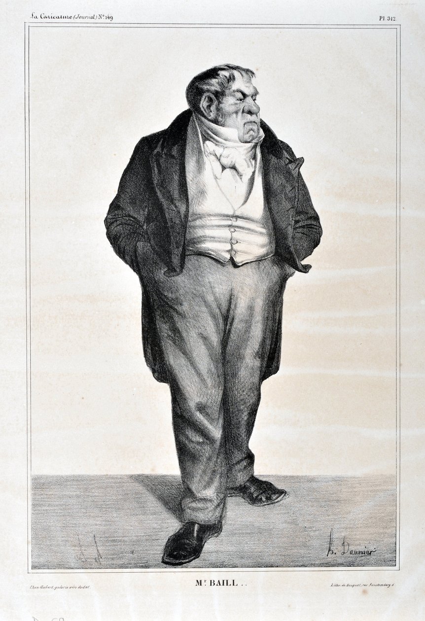 Kunstværk af Honore Daumier (1808-1879). Charivari stammer fra 1833: Serie Celebrites de la karikatur "" Mr. Baill..."" KUNSTMUSEET - PALACE LONGCHAMP, MARSEILLE af Honoré Daumier