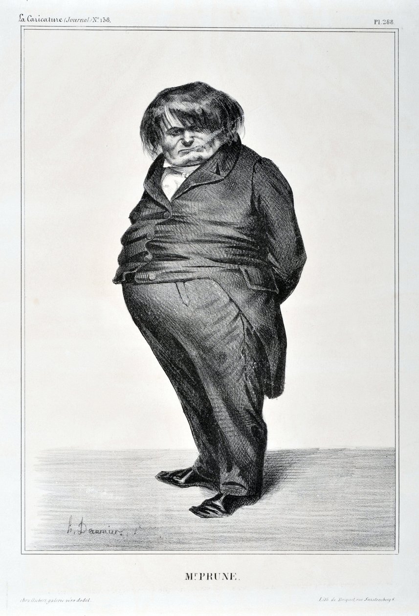Kunstværk af Honore Daumier (1808-1879). Charivari stammer fra 1833: Serie Celebrites de la Caricature "" M. Plum"" KUNSTMUSEUM - PALAIS LONGCHAMP, MARSEILLE af Honoré Daumier