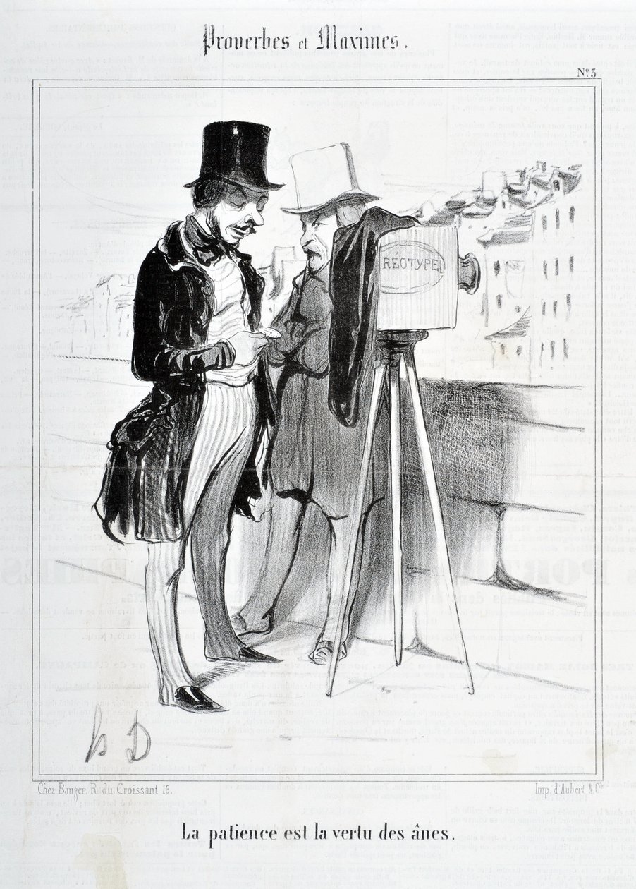 Kunstværk af Honore Daumier (1808-1879). Charivari stammer fra 1840: Serie PROVERBES ET MAXIMES "Tålmodighed er æslernes dyd"" KUNSTMUSEET - PALAIS LONGCHAMP, MARSEILLE af Honoré Daumier
