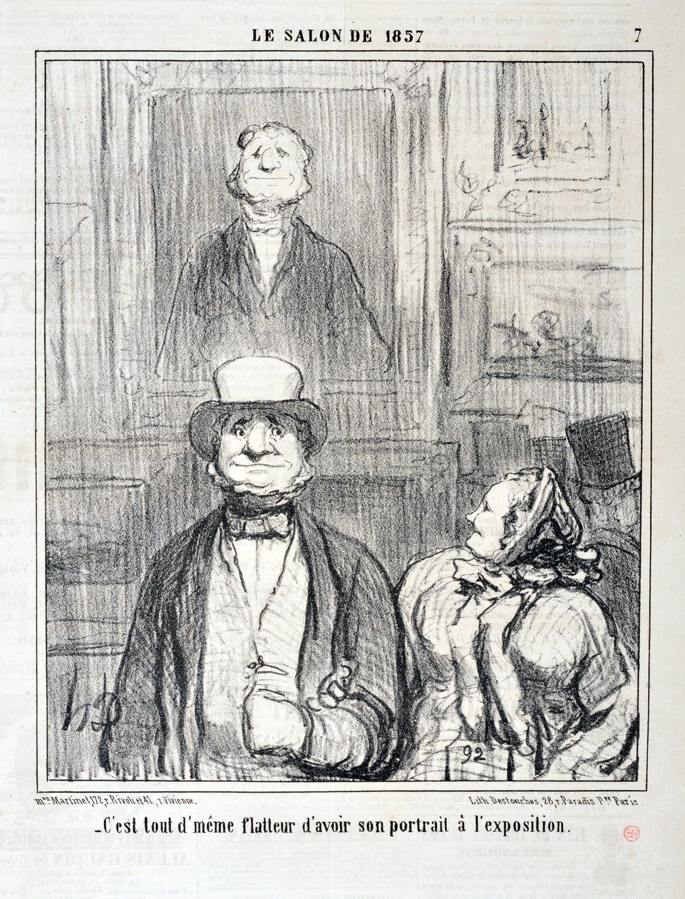 Kunstværk af Honore Daumier (1808-1879). Charivari stammer fra 1857: Serie SALON DE 1857 “” - Det er stadig smigrende at have hans portræt på udstillingen”” MUSEE DES BEAUX ARTS - PALAIS LONGCHAMP, MARSEILLE af Honoré Daumier
