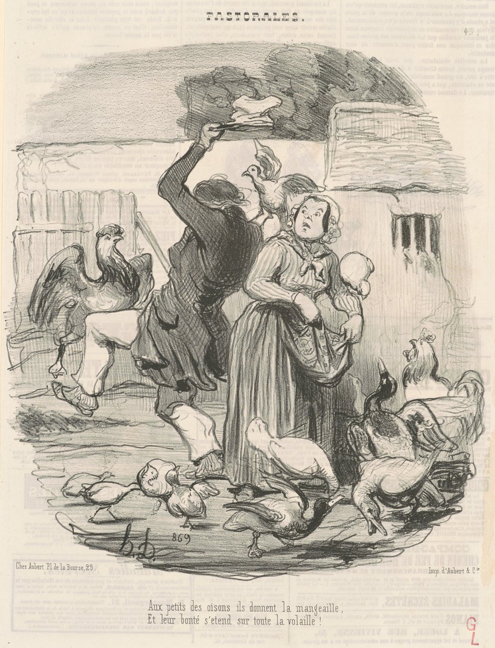 Til ungerne af gæslingene giver de mad... af Honoré Daumier