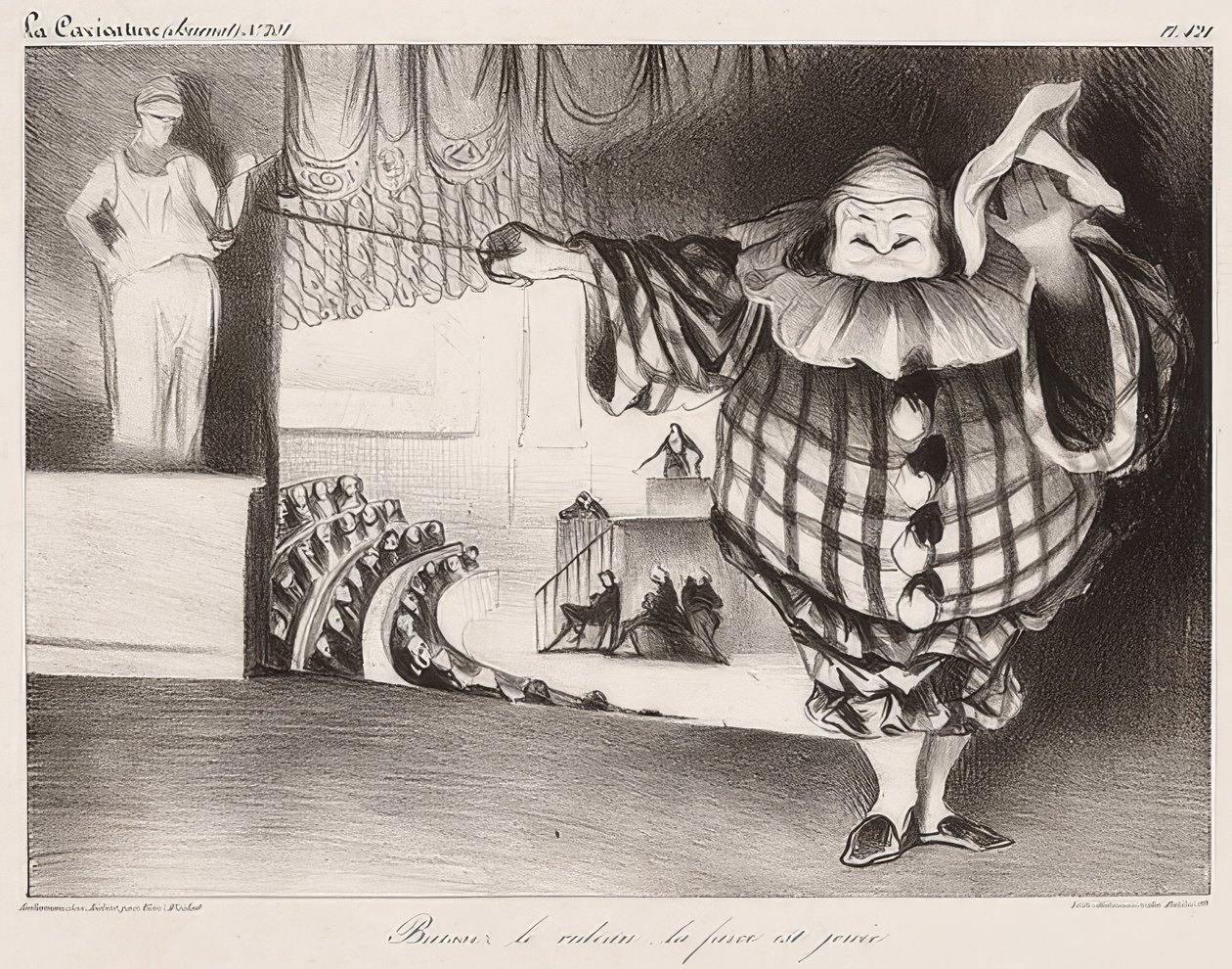 Sænk tæppet, Farcen spilles / Senkt den Vorhang, die Posse ist (også: La Caricature nr. 201, 11.09.1834). 1834 af Honoré Daumier