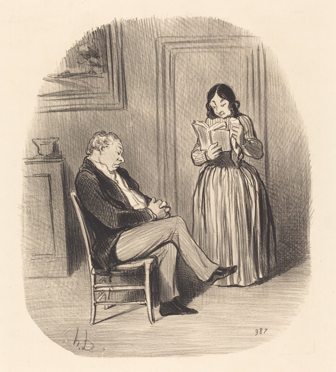Borgerlig bliver læst et par kapitler efter middagen... af Honoré Daumier