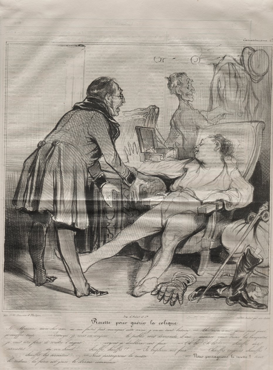 Caricaturana, tallerken 72: Opskrift til at helbrede kolik af Honoré Daumier