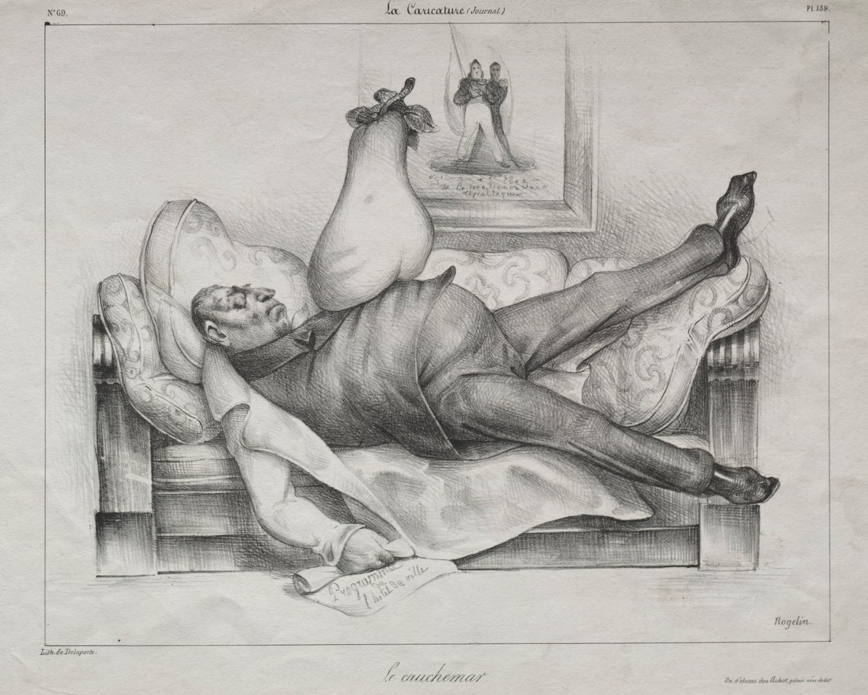 Karikatur, plade 139: Mareridtet, 1832. af Honoré Daumier