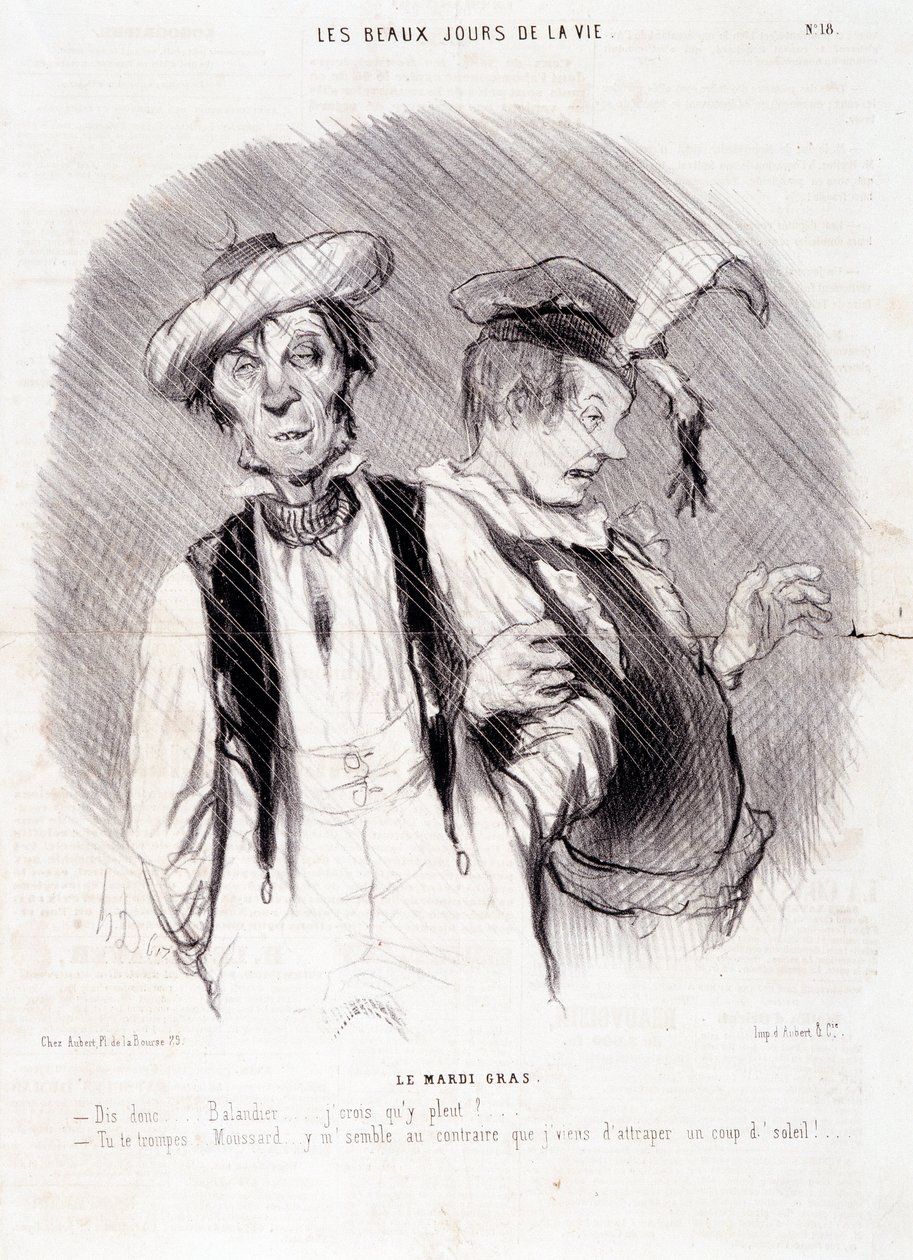 Tegnefilm om to alkoholikere: Serie "" Les Beaux Days de la Vie"": "" Le Mardi Gras..."". Gravering af Honore DAUMIER (1808-1879). Uddrag fra avisen "" Le Charivari"" den 9. august af Honoré Daumier