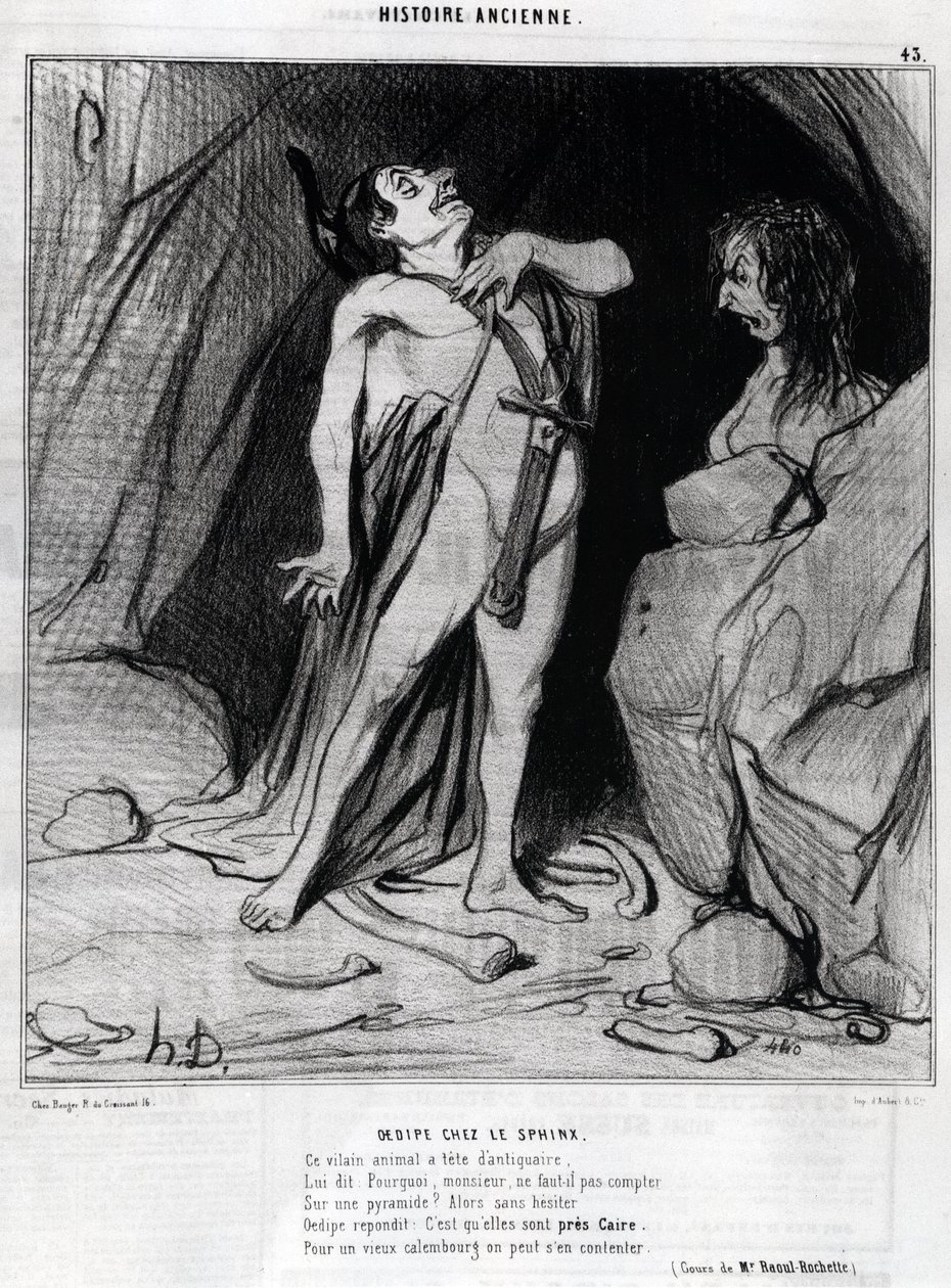 Tegneserie af Honore Daumier om Ødipus og sfinksen, -i "" Charivari", 12. december af Honoré Daumier