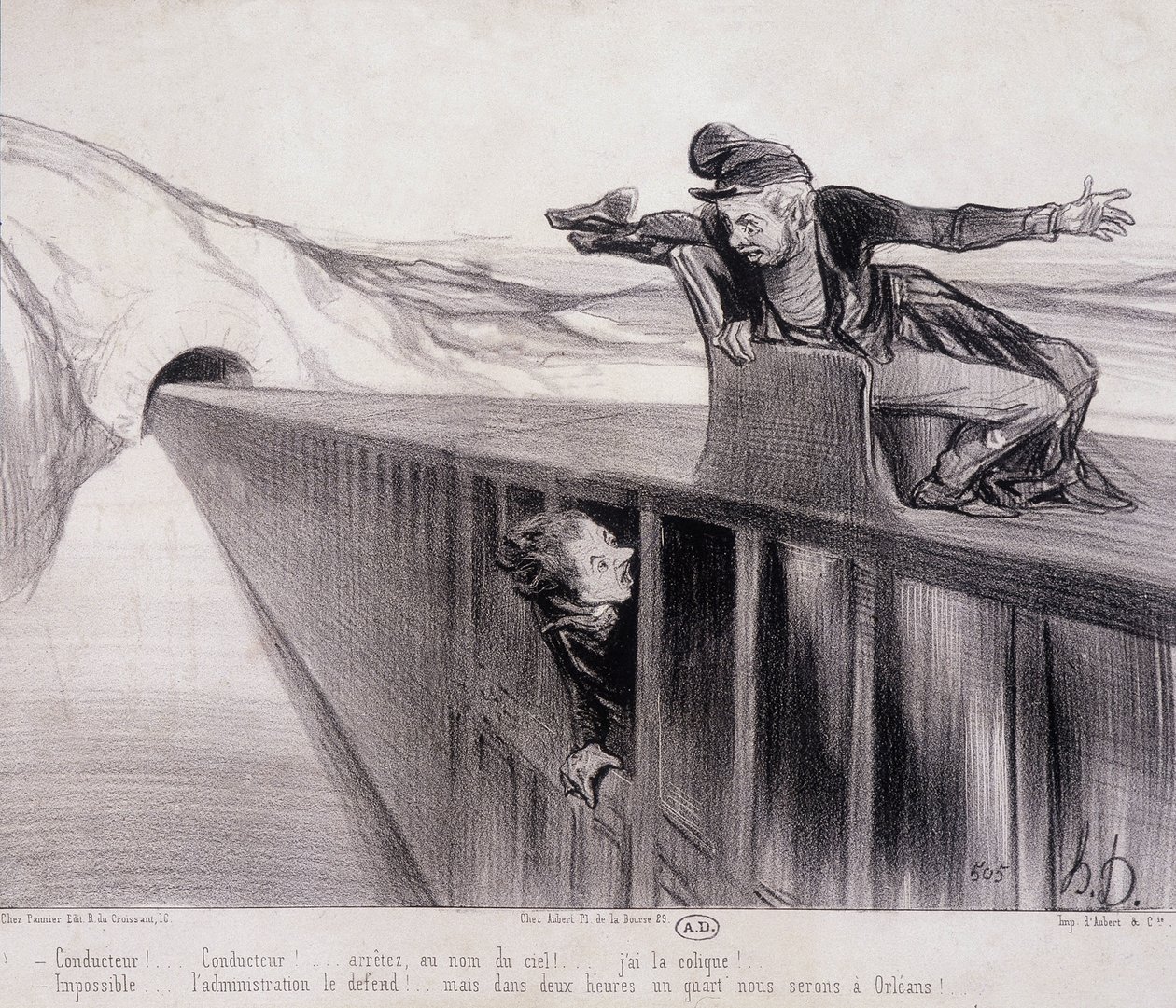 Tegneserie af Daumier "" Les Chemins de Fer"", nd. 19. århundrede af Honoré Daumier