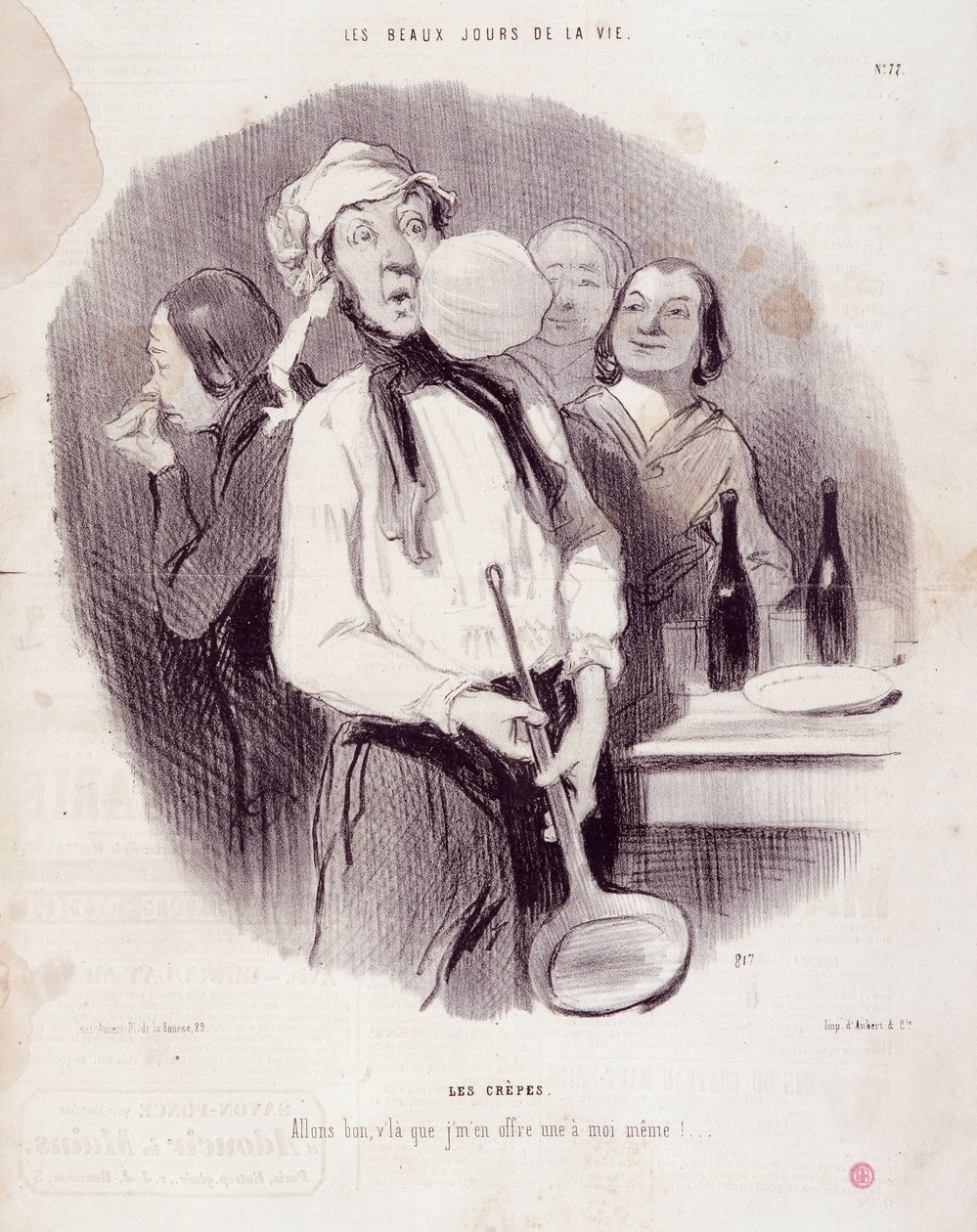 Tegnefilm af en klodset mand. Serie "" Les Beaux Days de la Vie"": "" Les crepes... "" Gravering af Honore DAUMIER (1808-1879). Uddrag fra avisen "" Le Charivari"" 14. november af Honoré Daumier