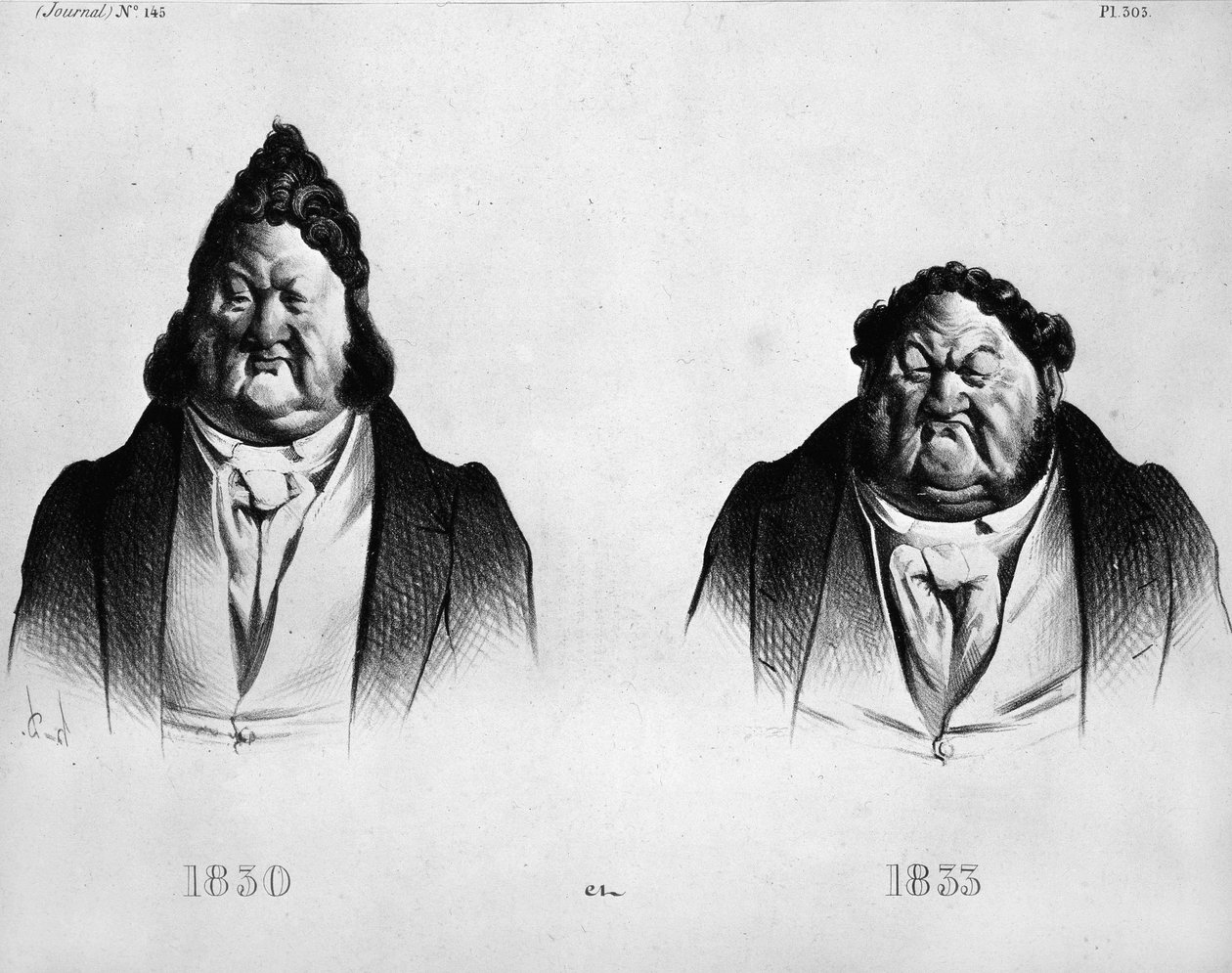 Tegneserie om Louis Philippe I (1773 - 1850) af Daumier (1808 - 1879) - i "" Journal", nr. 145. Indgravering omkring 1833 af Honoré Daumier