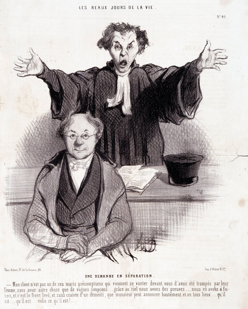 Tegnefilm om skilsmisser: Serie "" The Beautiful Days of Life"": "" En anmodning om separation..."". Gravering af Honore DAUMIER (1808-1879). Uddrag fra avisen "" Le Charivari"" 29. januar af Honoré Daumier