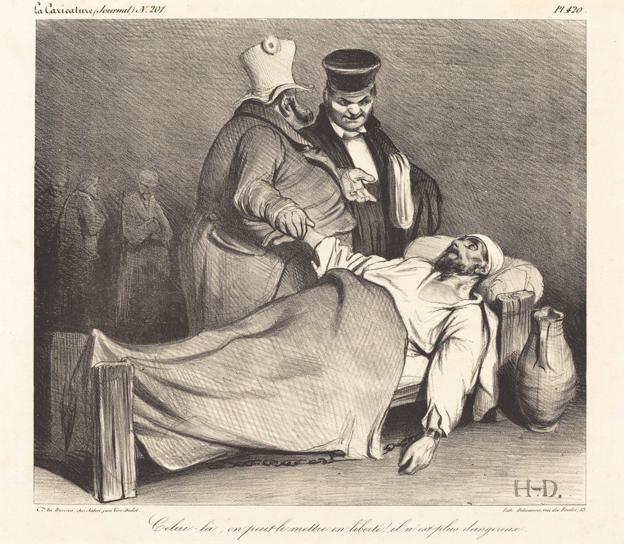 Denne, vi kan sætte ham fri! (Denne kan vi sætte fri! Han er ikke længere farlig!) af Honoré Daumier