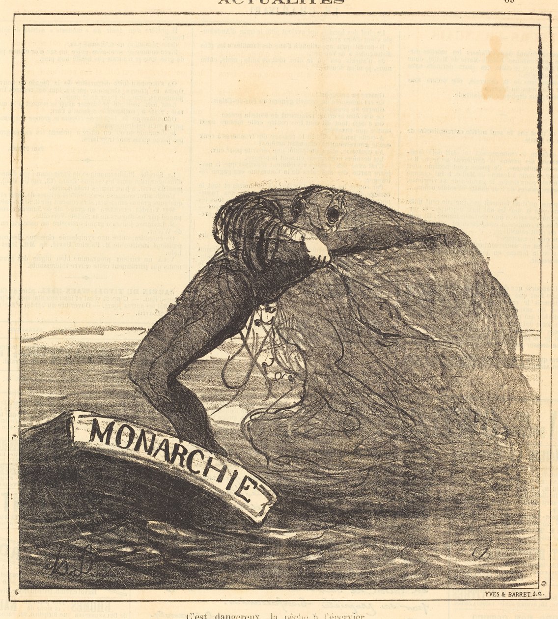 Det er farligt, kastenetfiskeri af Honoré Daumier