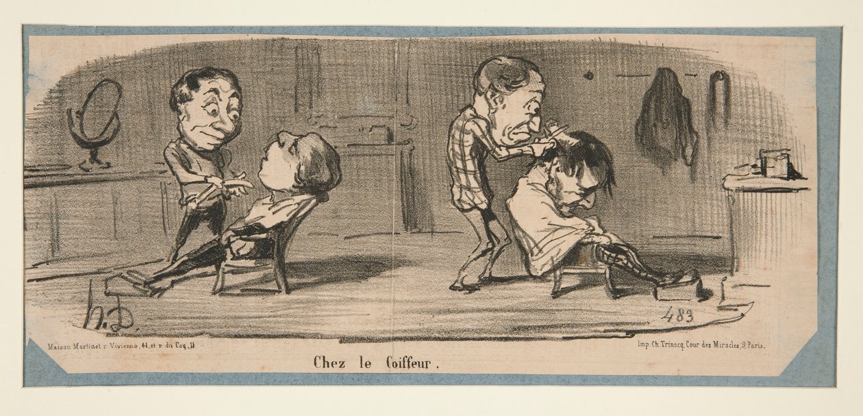 Hos skrædderen, hos frisøren, i Charivari, 3., 16. og 19. februar, 1853 af Honoré Daumier