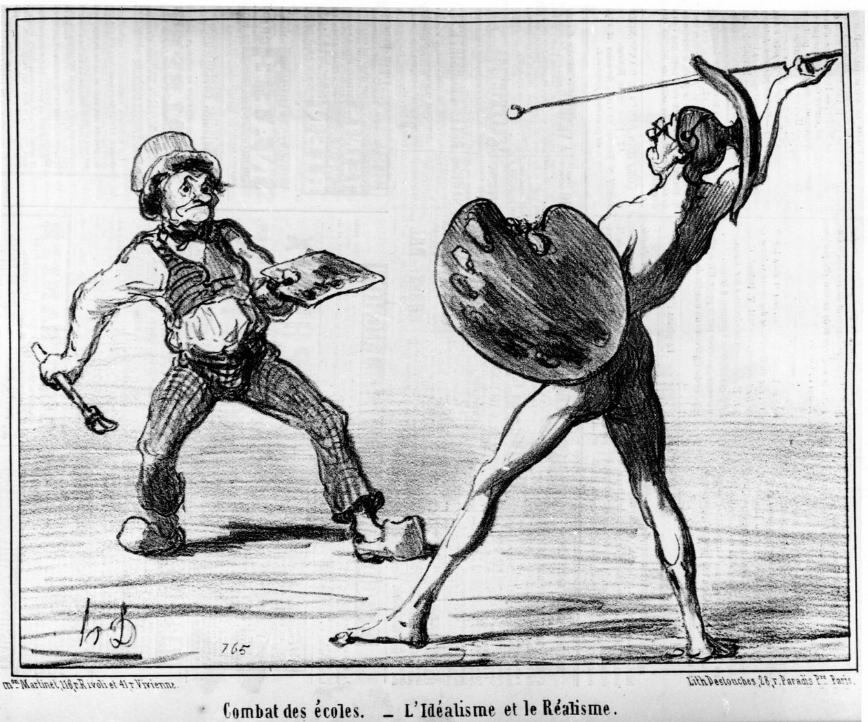 Skolekamp. idealisme og realisme, hentet fra "" Malerier og saloner"", tegneserier af Honore Daumier (1808-1879). “Charivari” af Honoré Daumier