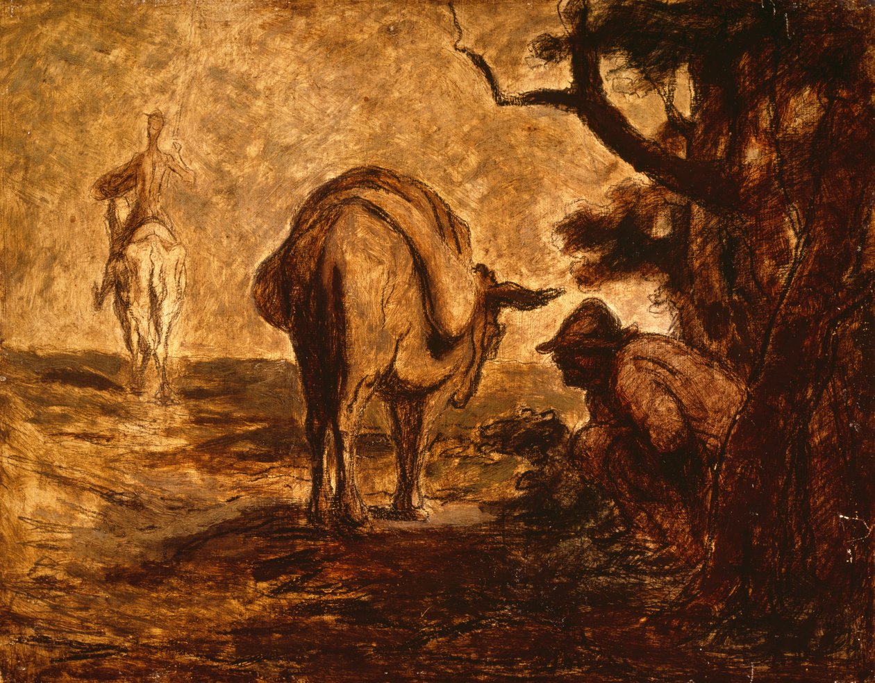 Don Quixote og Sancho Panza aflaster sig selv, ca. 1855 af Honoré Daumier