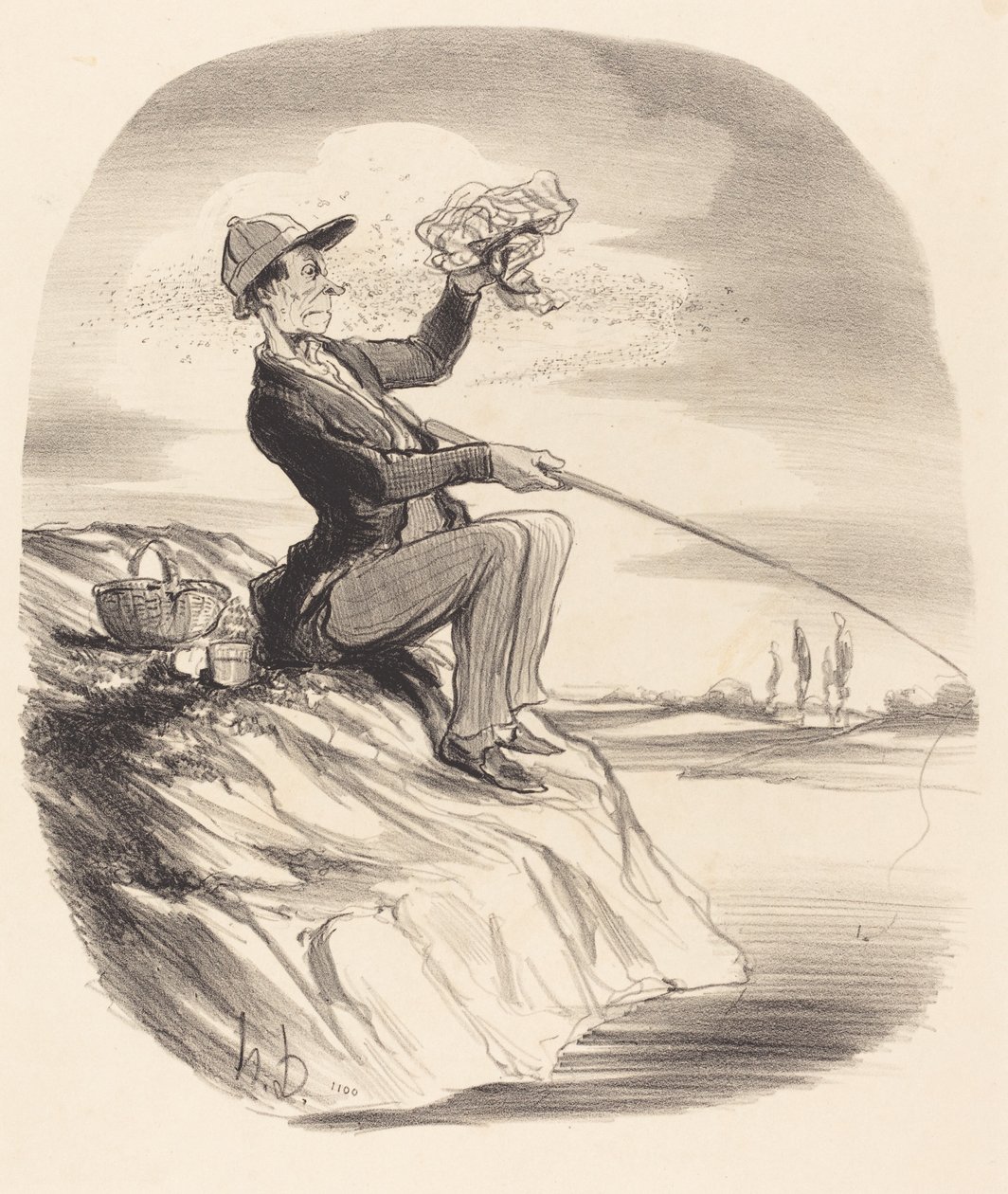 Ulejligheden ved at fiske... af Honoré Daumier