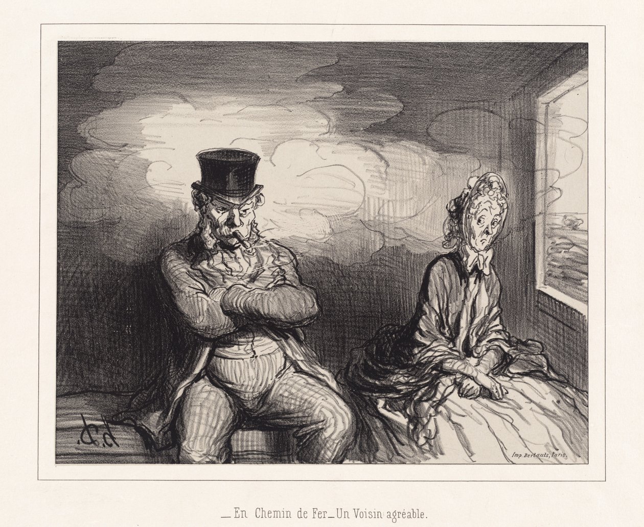 På jernbanen... En behagelig nabo af Honoré Daumier