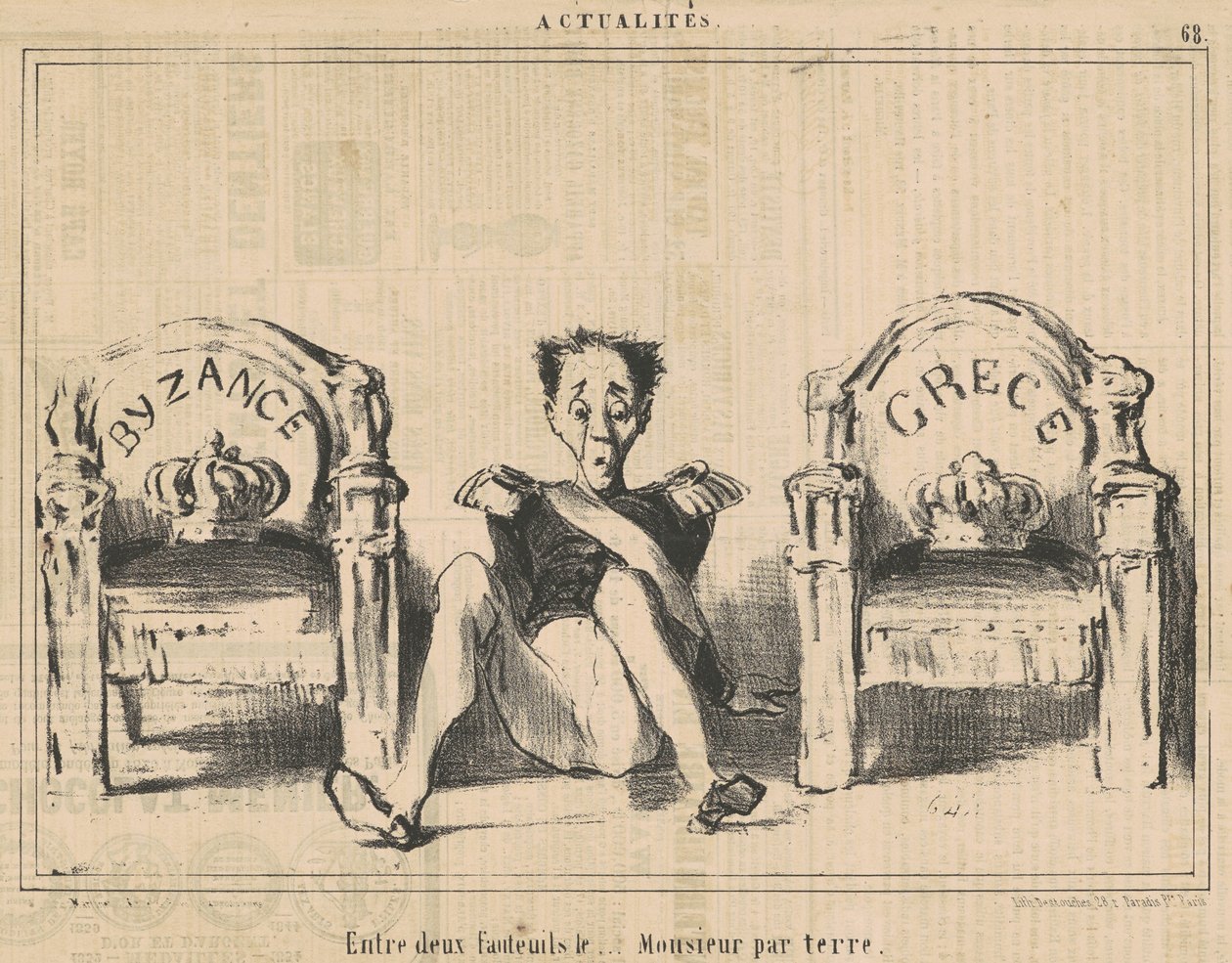 Mellem to lænestole, herren på gulvet af Honoré Daumier