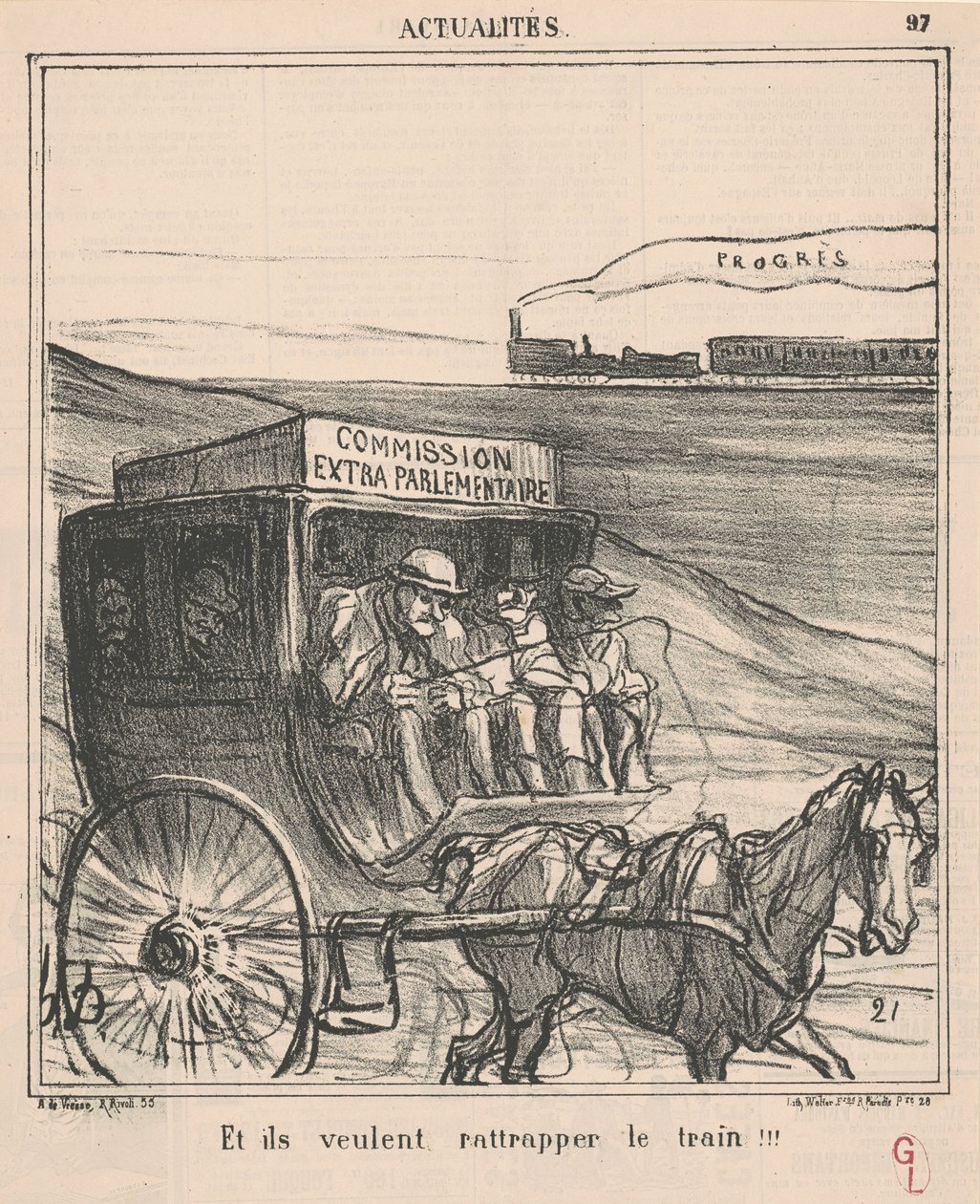 Og de vil gerne indhente toget!!! af Honoré Daumier
