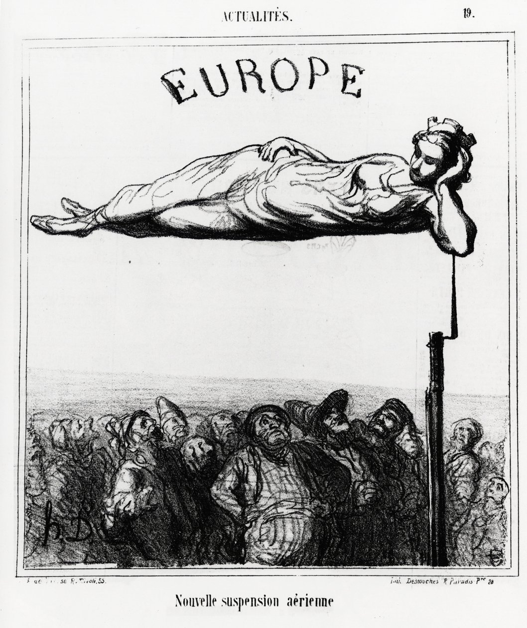 Europa: ny luftaffjedring. Illustration af Honore Daumier (1808-1879), offentliggjort i nyhederne, "" Charivari"", dato 7. februar 1867. af Honoré Daumier