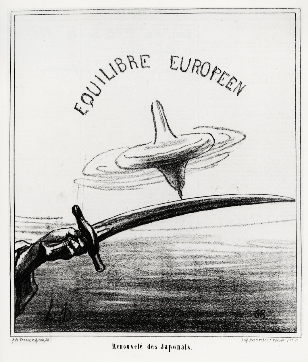 Europæisk balance: Japansk genoplivning. Lige efter genoprettelsen af det kejserlige regime i Japan, efter Tokugawa-shogunaens tilbagetræden i november 1867. Illustration d
