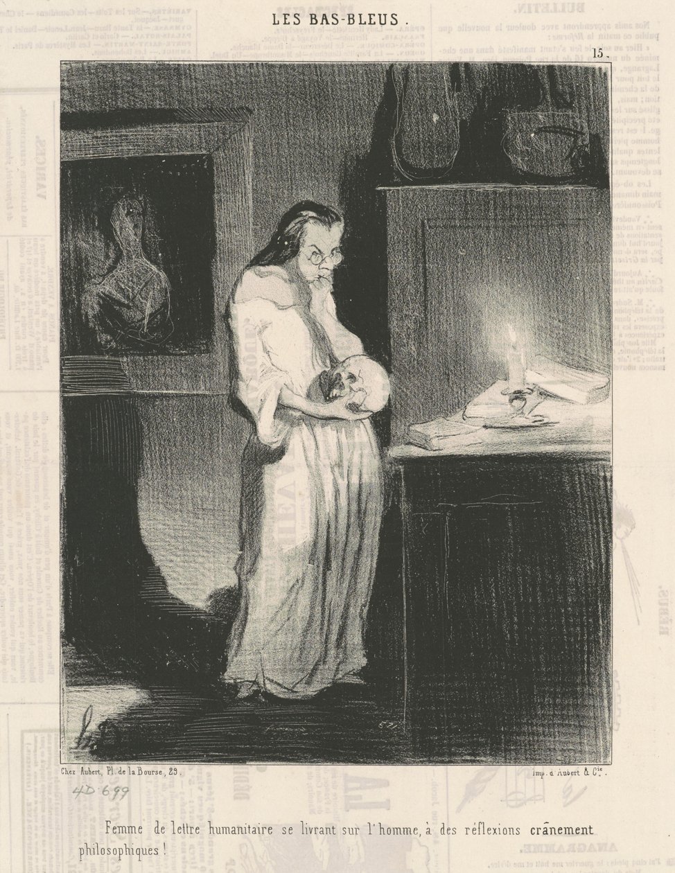 Kvinde med humanitære breve hengiver sig til manden ... af Honoré Daumier