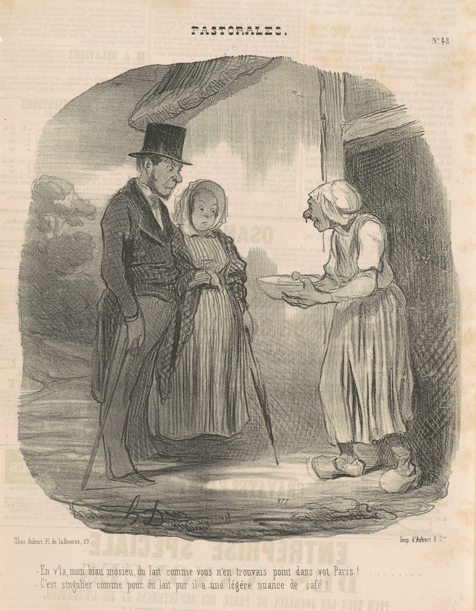 Kvinde med humanitære breve hengiver sig til manden ... af Honoré Daumier