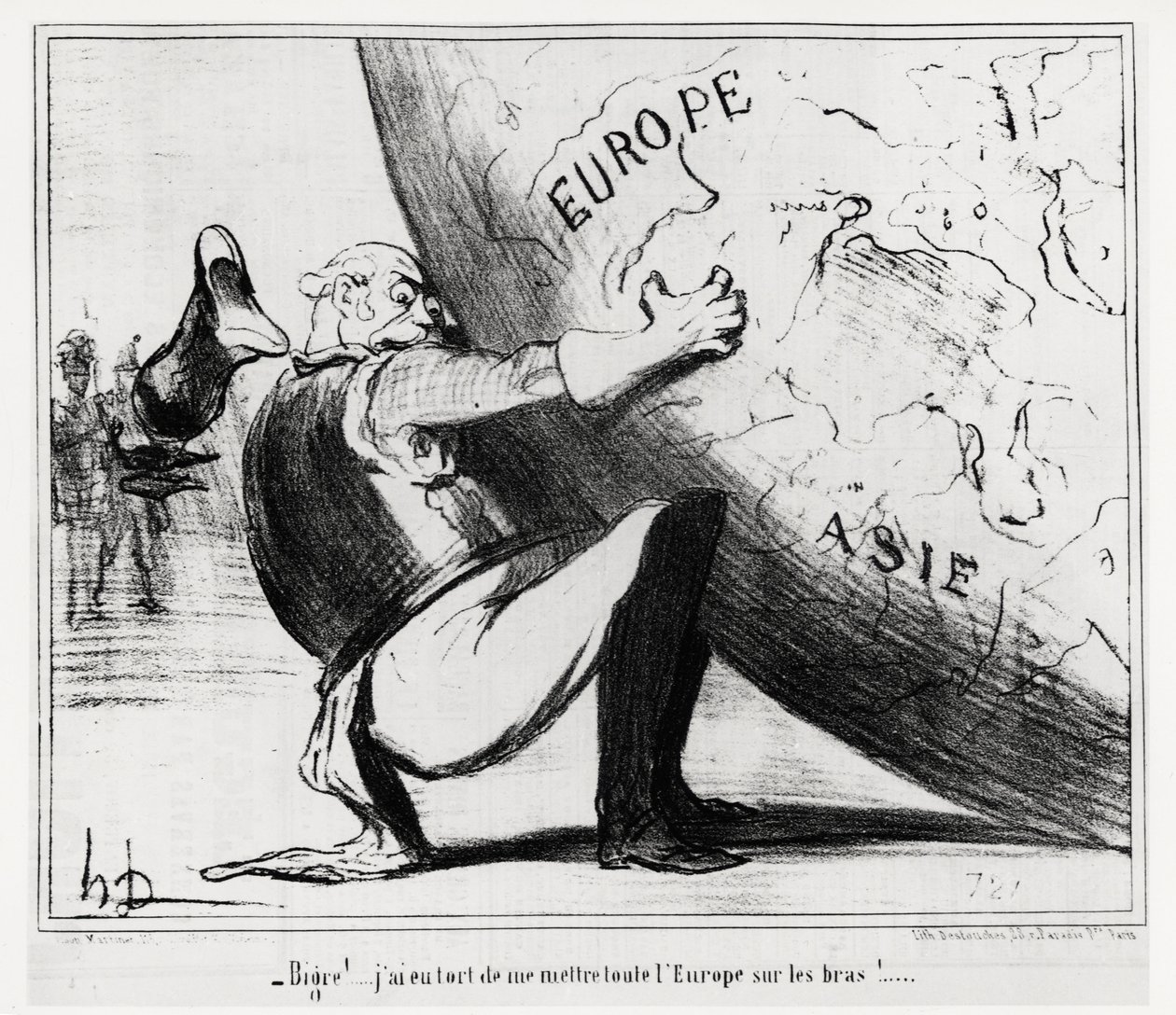 Tyskland: bigre!... jeg tog fejl, da jeg lagde hele Europa på mine hænder. Illustration Honore Daumier (1808-1879), offentliggjort i nyhederne, "" Charivari"", dateret 25. januar af Honoré Daumier