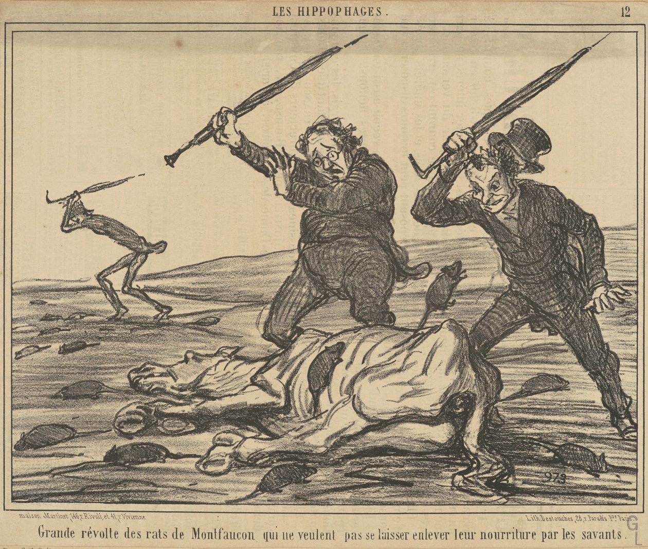 Stort oprør af Montfaucon-rotterne... af Honoré Daumier