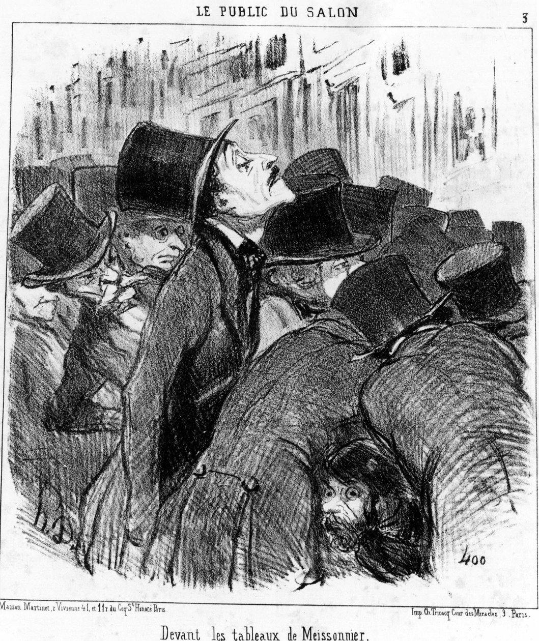 Foran Meissonniers malerier, taget fra “” Paintings and Salons”, tegneserieserie af Honore Daumier (1808-1879). “Charivari” af Honoré Daumier