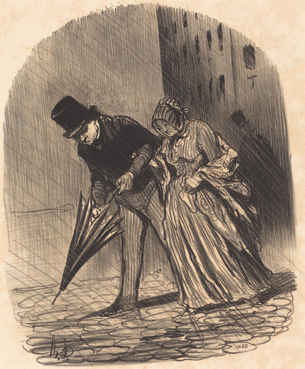 Ulempe ved en paraply med for komplicerede fjedre af Honoré Daumier