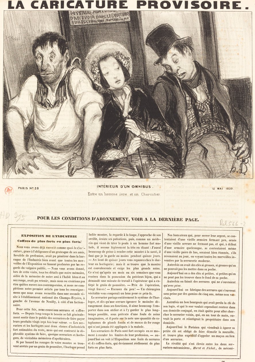 Interiør af en omnibus af Honoré Daumier