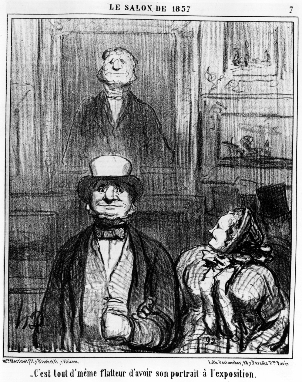 Det er smigrende at have hans portræt på udstillingen, hentet fra "" Malerier og saloner", en serie karikaturer af Honore Daumier (1808-1879). “Charivari” af Honoré Daumier