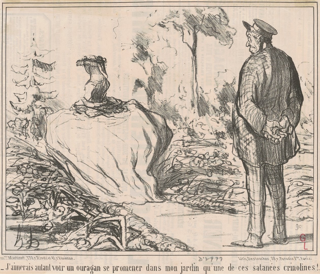 Jeg vil hellere se en orkan vandre gennem min have end en af ​​de forbandede crinolines! af Honoré Daumier