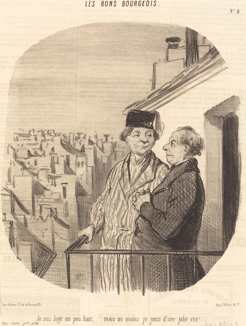 Jeg er anbragt lidt højt... men... jeg nyder en flot udsigt! af Honoré Daumier