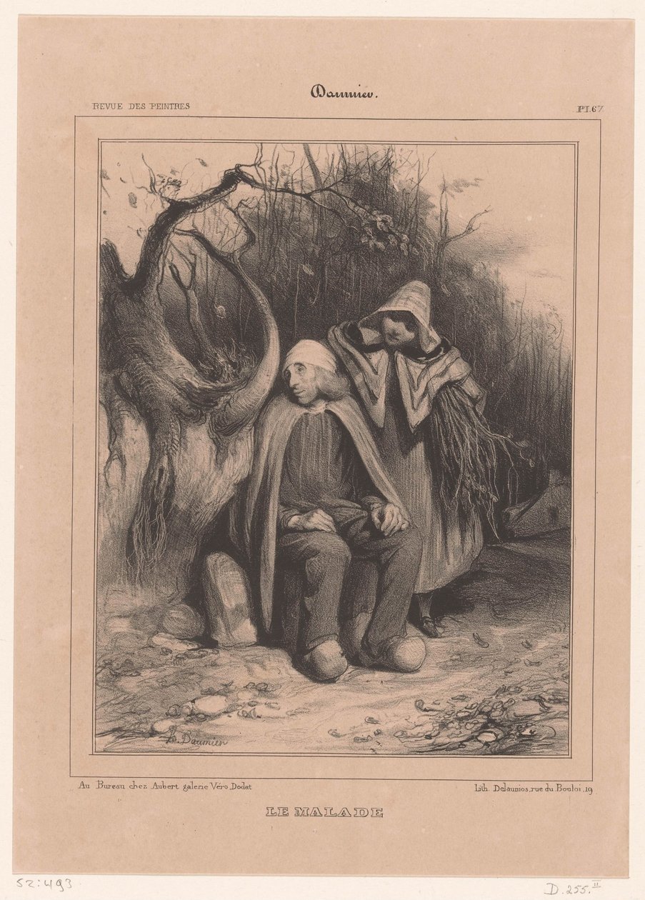 Ung kvinde med syg landmand langs en sti Le Malade (titel på objekt) af Honoré Daumier