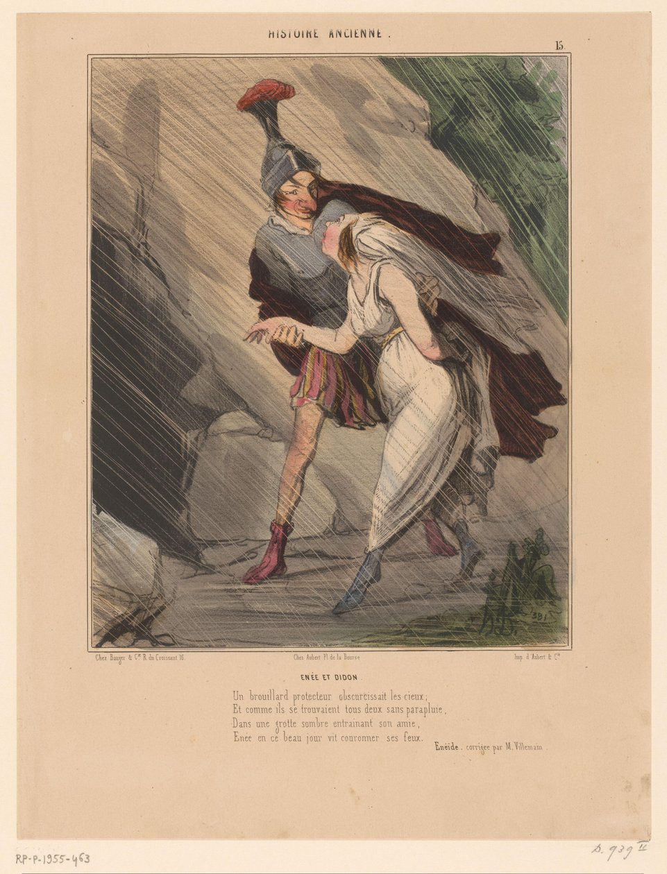 Karikatur af Aeneas og Dido Enée et Didon (titel på objekt) Karikaturer af figurer fra antikken (serietitel) Histoire ancienne (serietitel på objekt) af Honoré Daumier