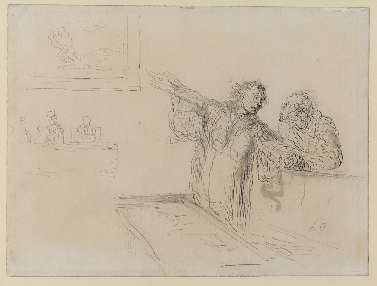 La Defense, ca. 1865 (pen & blæk og wc på papir) af Honoré Daumier