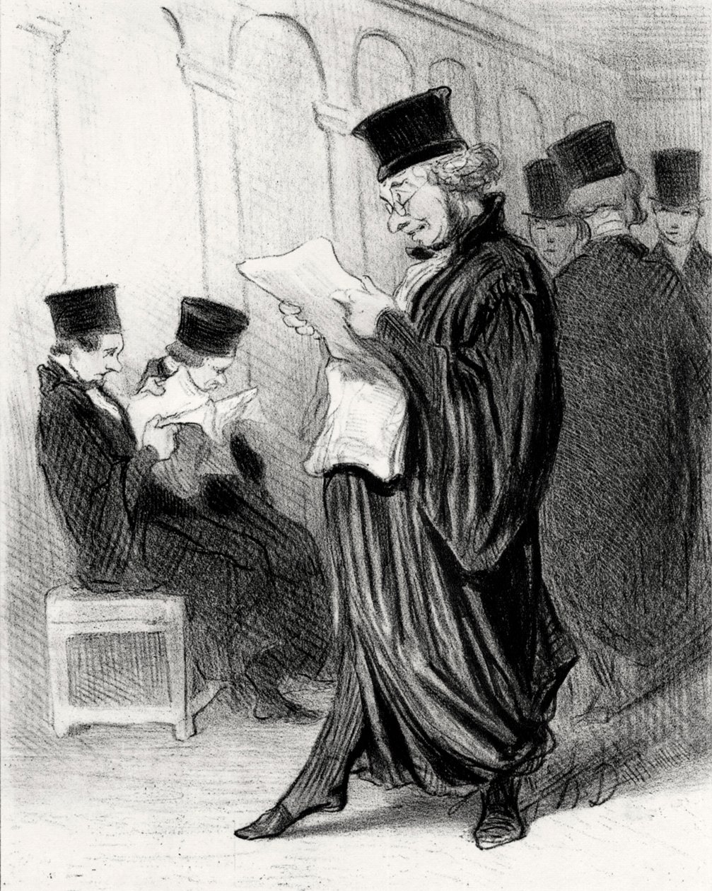 Advokat Chabotard mens han i et juridisk tidsskrift læste en lovprisning om sig selv, 1846. af Honoré Daumier
