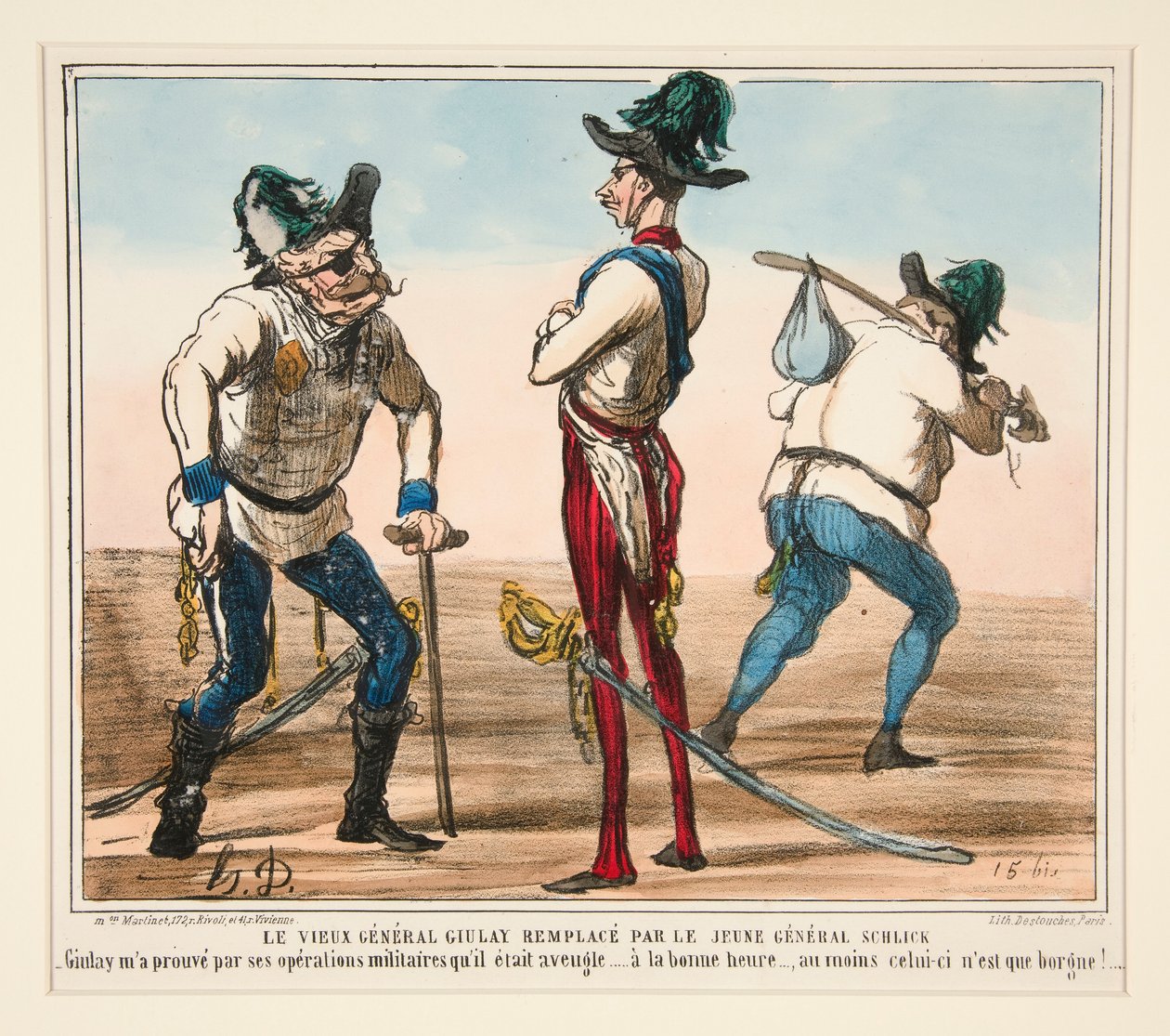 Den gamle general Giulay erstattet af den unge general Schlick af Honoré Daumier