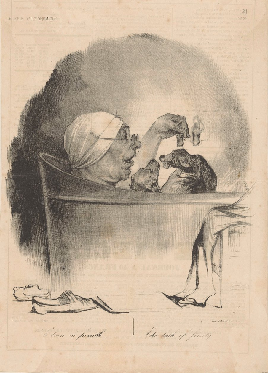 Le bain de famille Familiens bad, 1837. af Honoré Daumier