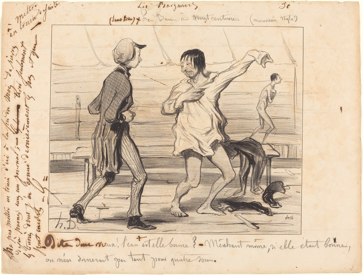 Les Bains på tyve centimes, ny stil af Honoré Daumier