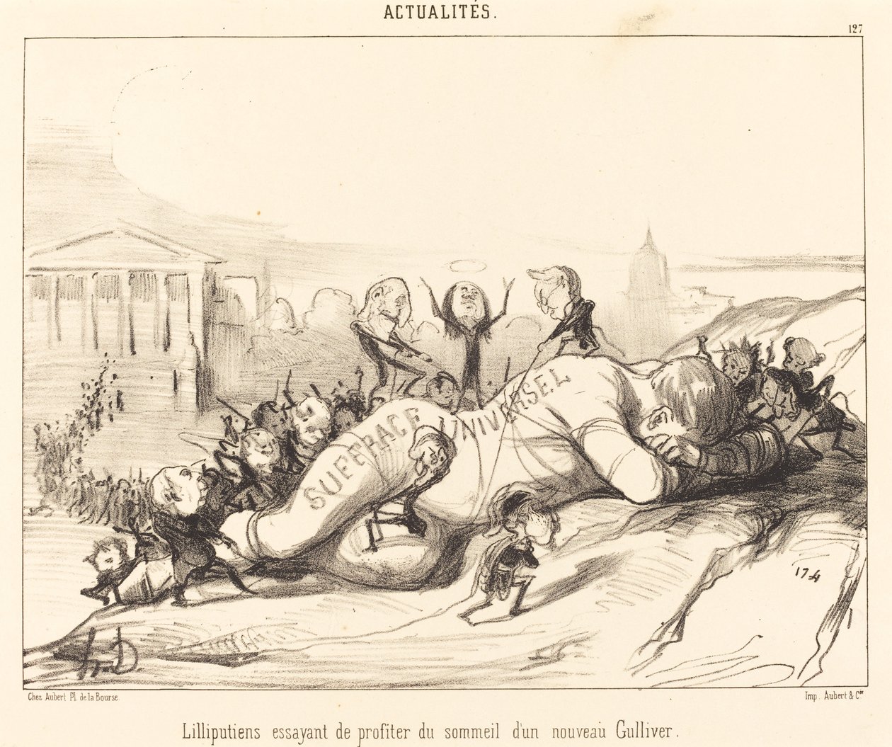 Lilliputianere prøver at nyde søvnen... af Honoré Daumier